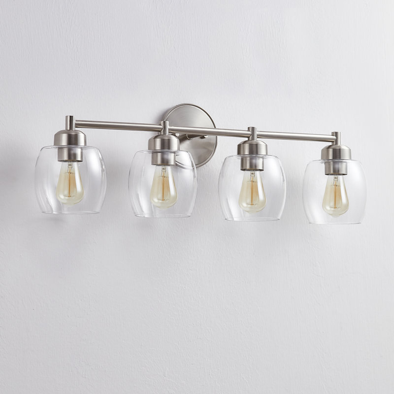 Éclairage de meuble-lavabo à intensité variable avec abat-jour en verre, Nickel brossé, Quatre lumières
