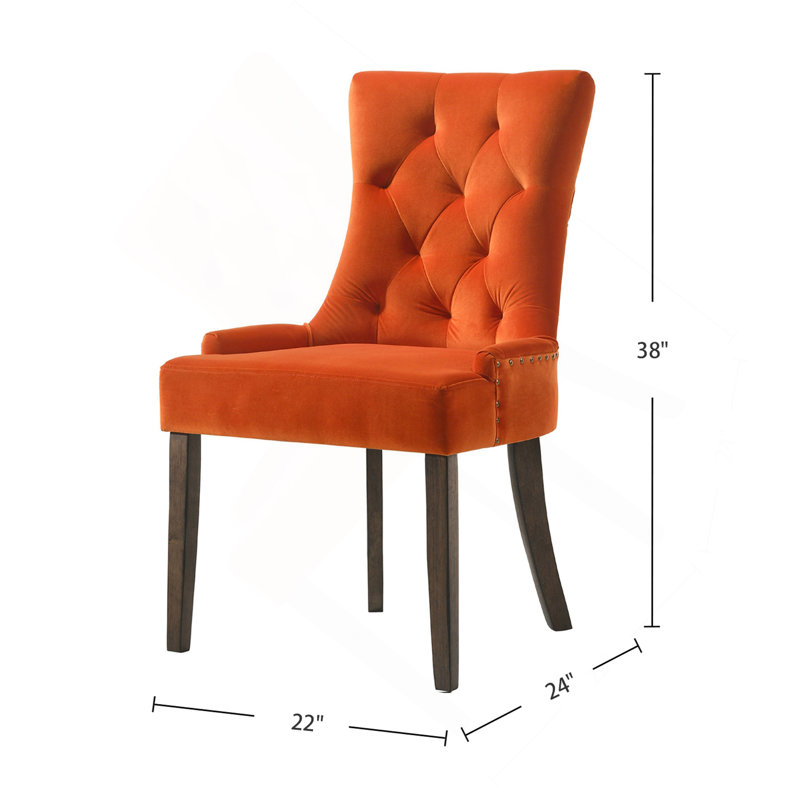 Ensemble de 2 chaises de salle à manger rembourrées en velours, Orange