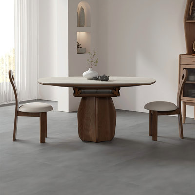 Sintered Stone Solid Wood Ash white and brown Dining Table