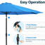 Parasol de patio bleu 11 pieds, 8 baleines, auvent à décoloration, manivelle et mécanisme d'inclinaison, pour jardins commerciaux, sans pied