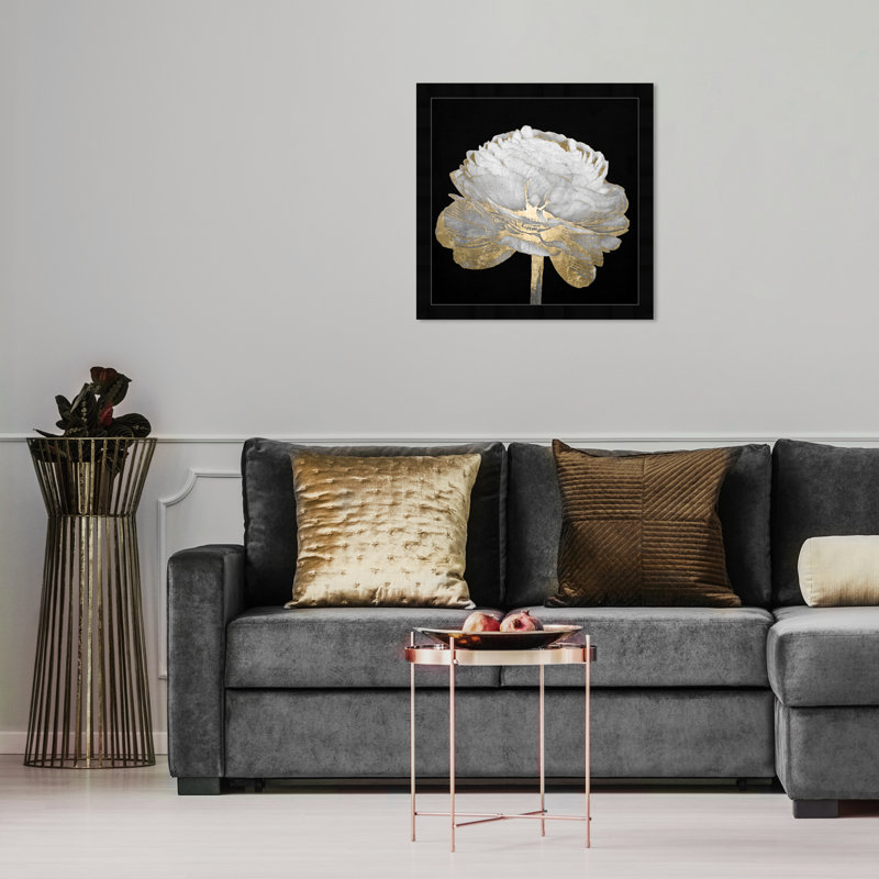 Gold And Light Floral " Gold And Light Floral II " by Oliver Gal Painting Print, Black Framed, 18" H x 18" W