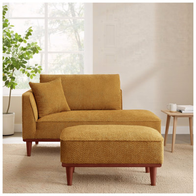 Chaise longue rembourrée orange avec repose-pieds 73 po - Fauteuil convertible pour salon et chambre à coucher, tissu respirant avec mousse et support à ressorts