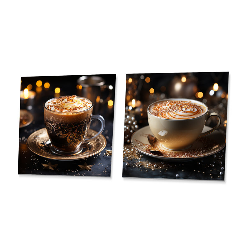 Ensemble de 2 carrés bruns dorés Brilliance Coffee I - café, H 36 po x l 72 po