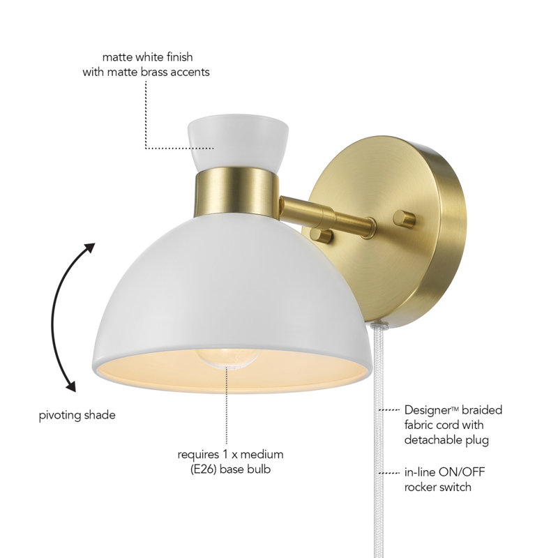 Minami Plug-in Armed Sconce, White