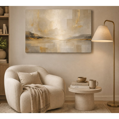 Luminous Lake Morning - Neutral Abstract Landscape Giclee Print on Wrapped Canvas Wall Art