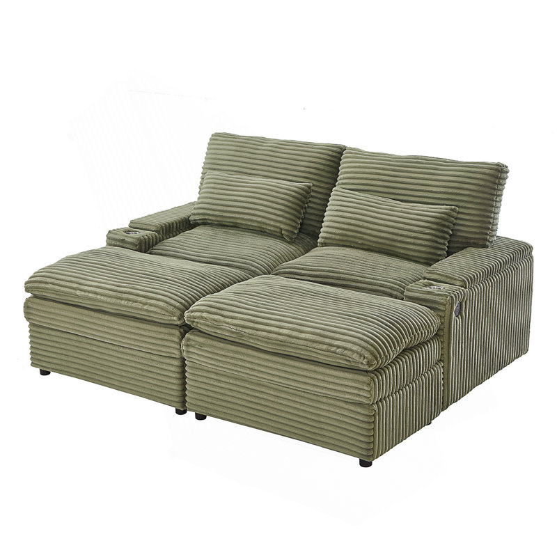 Loveseat Sofa 70.9" Free-Combined Sectional Convertible Sofa Bed With Storage Space, Two Movable Ottomans, Four USB Ports And Two Cup Holders