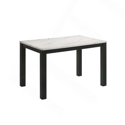 White Fauxmarble Black Finish Rectangular Dining Table Wooden