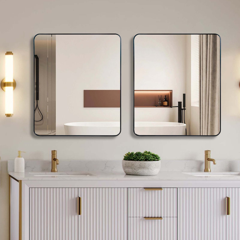Miroir mural pour salle de bain, Noir, Rectangulaire, 36 po x 30 po