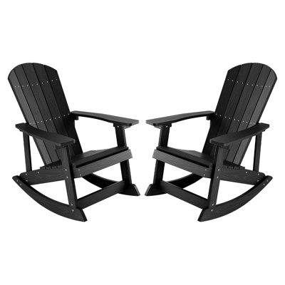 Outdoor Rocking Chair,Adirondack Rocking Chair,Patio Rocker Chair With Wide Back,Oversized Rocker Chair Look Like Real Wood(Set Of 2) by Rosecliff Heights