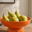 Ribbed Pedestal Fruit Bowl, Wide Basin, Glazed Orange Ceramic 11 Inch