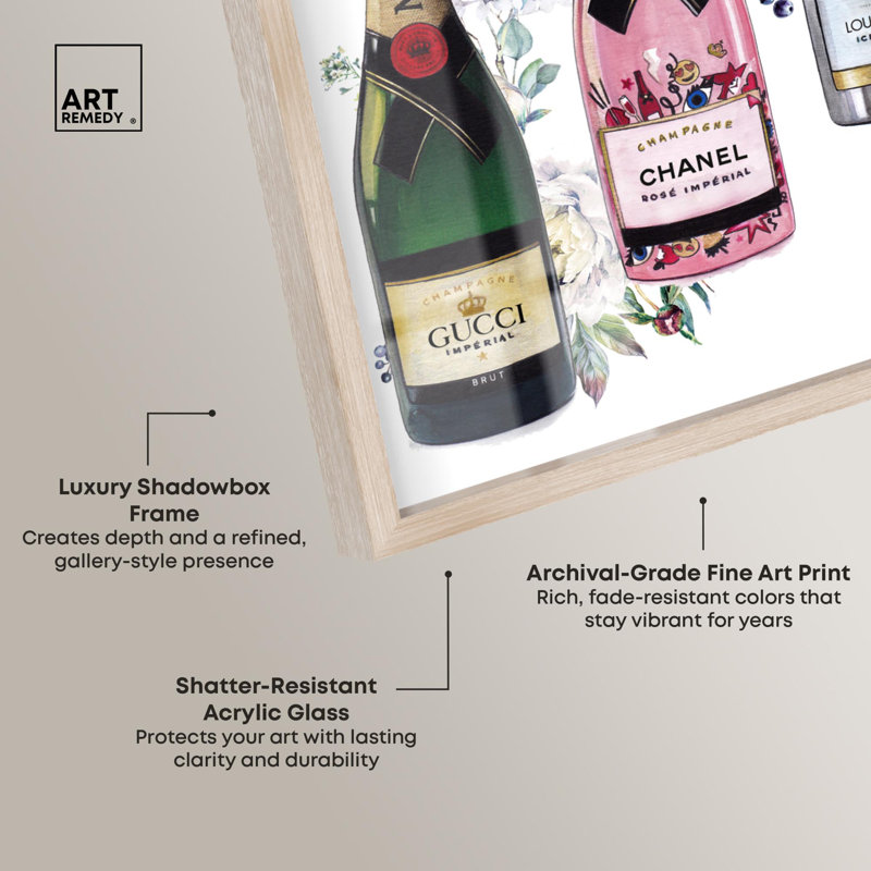 «Doll Memories - Champagne Set Floral Shadowbox Print», art mural par Art Remedy, H 16 po x l 11 po, Crème, crème