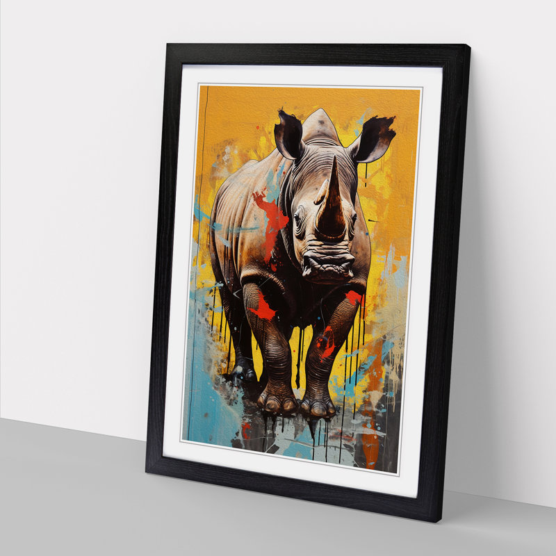 Rhino Contemporary No.2 - Single Picture Frame Print on Wood, Black, 64cm H x 46cm W x 2cm D