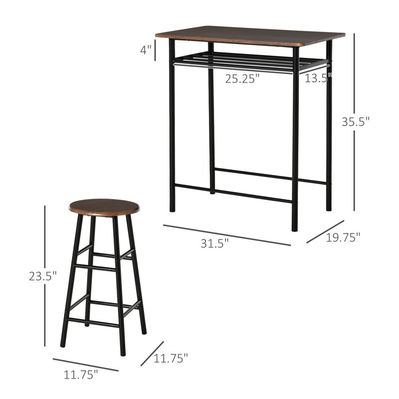 3-Piece Counter Height Bar Table And Stool Set