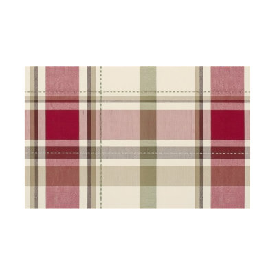 Pink Beige Stitched Plaid Table Mat 60 x 120 inch with Wavy Edges, Condo Kitchen Balcony Terrace