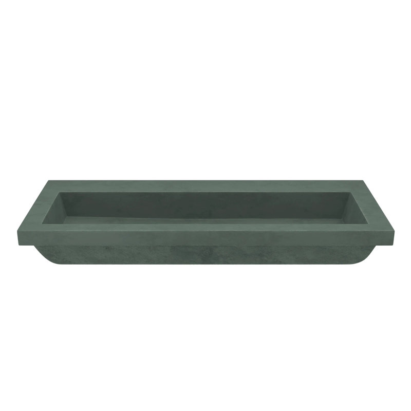 Trough Concrete Handmade Rectangular Drop-in Bathroom Sink, No Faucet Hole, Forest