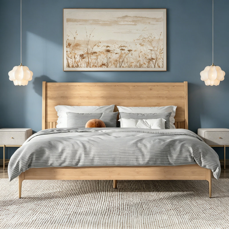 Cadre de lit en bois, cadre de lit plateforme avec tête de lit haute cannelée et support à lattes, lit plateforme à profil bas, cadre de lit plateforme moderne, aucun sommier requis, lit avec rangement sous le lit pour la chambre à coucher