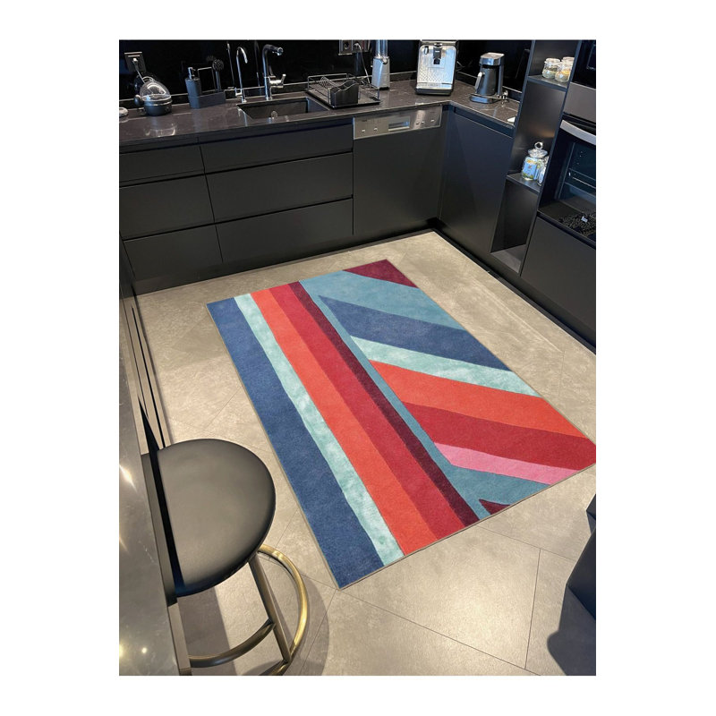 Tapis tissé à motif géométrique multicolore lavable, Sous-tapis carré 3 pi 3 po inclus