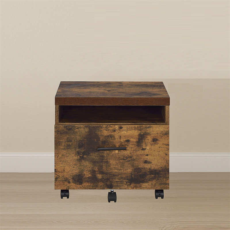 Industrial Style 1Pc File Cabinet With Drawer And Shelf ,Caster Wheels