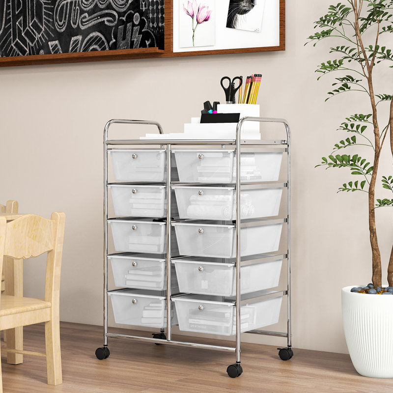 Milin 10 Drawer Storage Drawer with Locking Wheels, Clear
