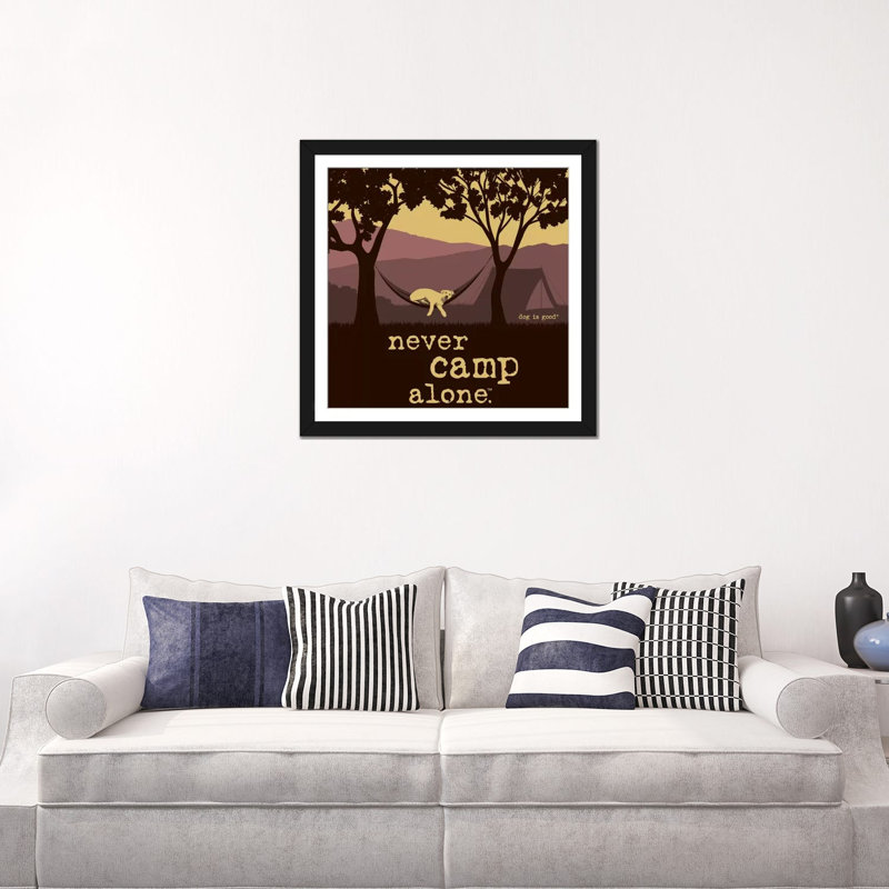 «Never Camp Alone II», impression sur toile, Papier avec cadre noir, Blanc, H 24 po x l 24 po x P 1 po