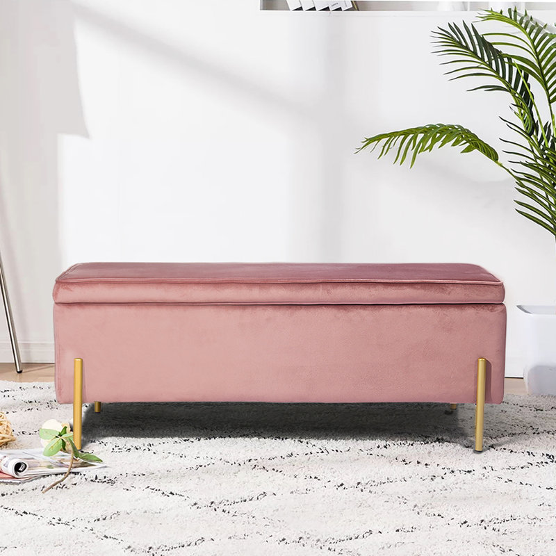 Banc de rangement rembourré à couvercle rabattable, Rose