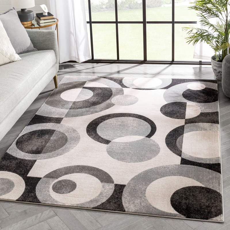 Chimeng Avi Modern Geometric Gray Black Area Rug, Rectangle 5'3" x 7'3"
