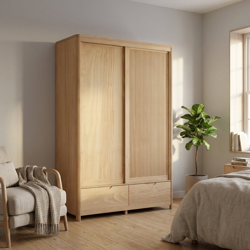 Armoire 2 tiroirs en bois massif avec tiroirs Nest