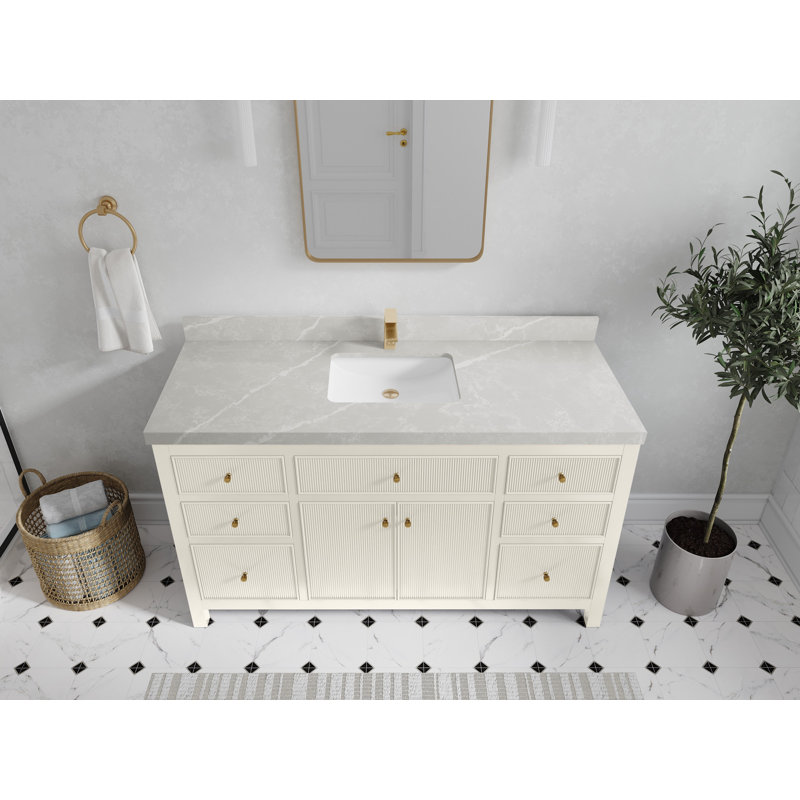 Sonoma 60" Alabaster Bathroom Vanity with Pearl Gray Top