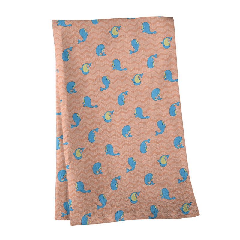 Serviette de thé à motif baleines, Sergé de coton, Orange / Bleu