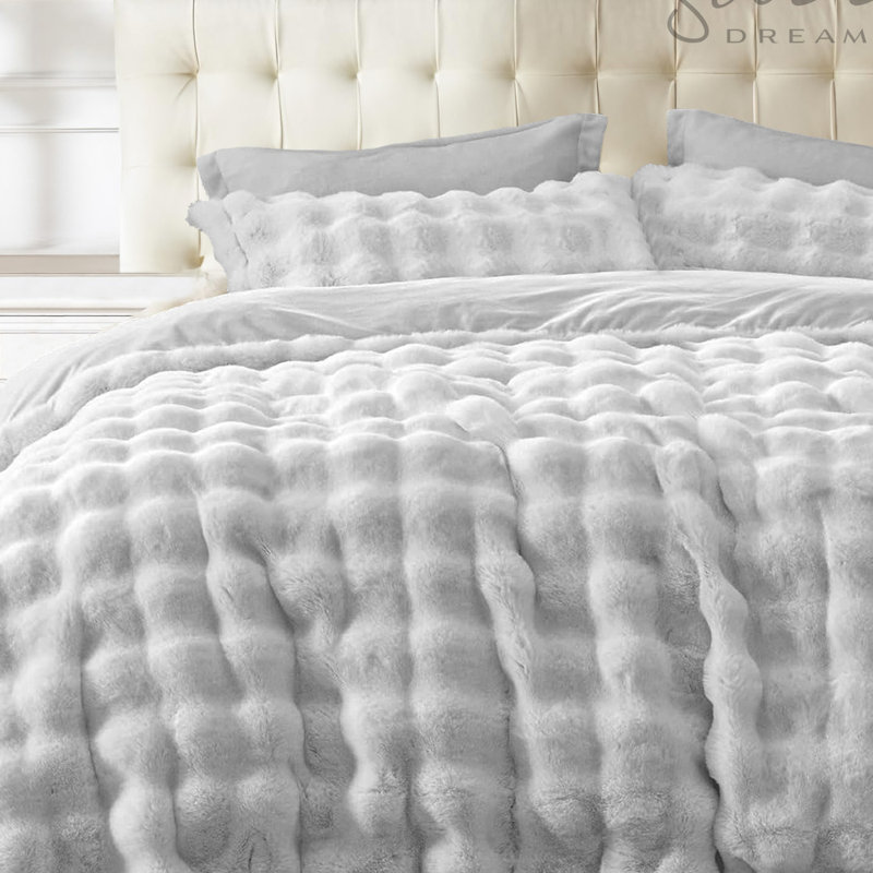 Luxury Thermal Supersoft Faux Fur Duvet Set, Double , Silver