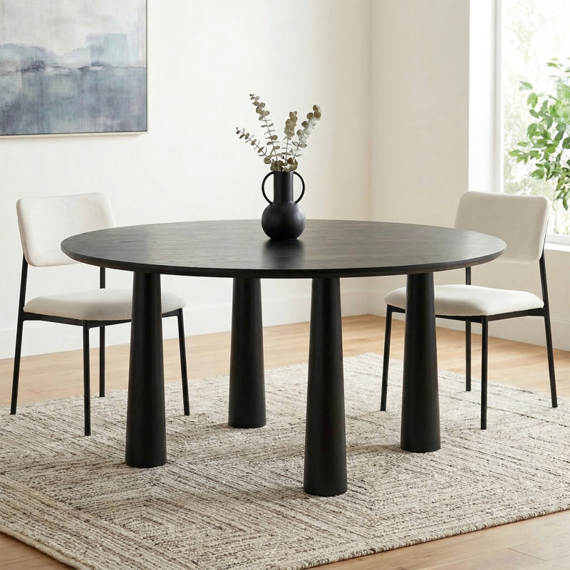 30"H Round Wood Dining Table Kitchen Table with 4 Legs, Black, 30"H x 60"L x 60"W