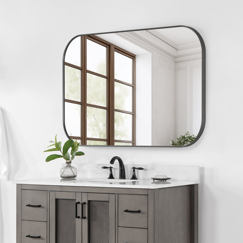 Trielle Rectangular Aluminum Framed Modern Bathroom Wall Mirror, 29.5" x 48", Gunmetal