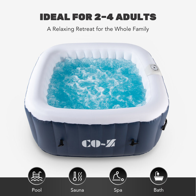 CO-Z 60" Blue and White Inflatable Square Hot Tub for 4 Persons