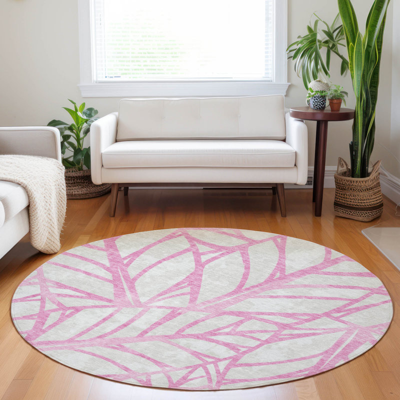 Premium Machine Washable Lisse Pink Rug, Round 8'