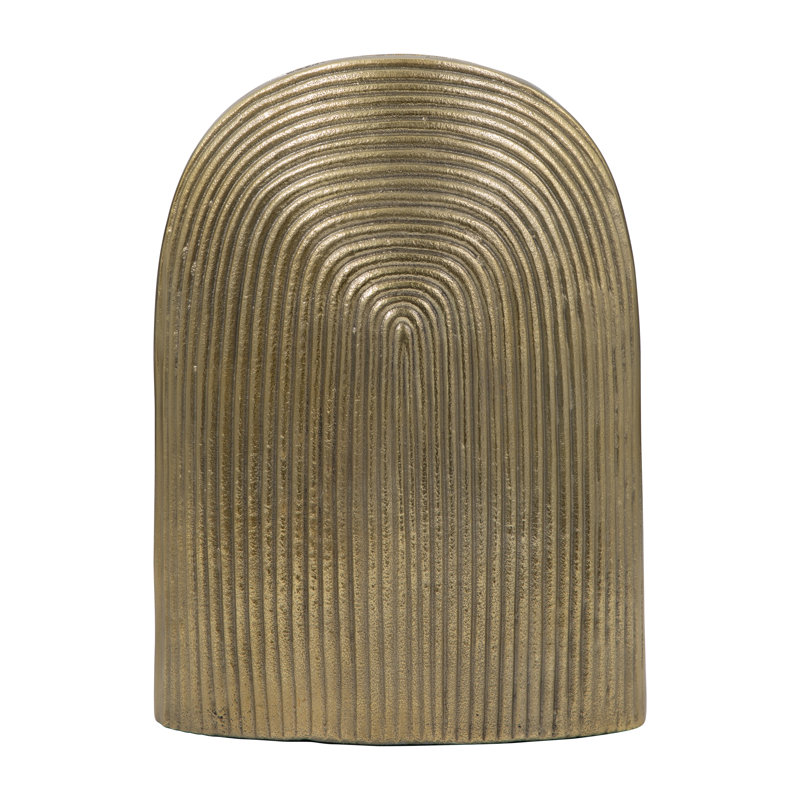 Modern Metal Aluminum Decorative Vase with Sleek Curved Textured Design and Sculptural Contemporary Minimalist Styling for Accent Table or Shelf Display in Living Room or Entryway Decor Piece