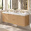 Meuble-lavabo double de 152 cm avec lavabo, rangement mural suspendu, façade cannelée et poignées dorées, style contemporain, idéal pour la salle de bain principale ou la suite d'invités.-1441884677