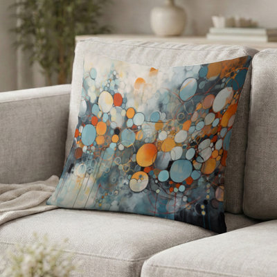 Coussin décoratif abstrait à motif géométrique abstrait - illusions géométriques orange et bleues