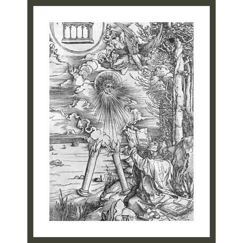Scène de l'Apocalypse Saint-Jean dévorant le livre, édition Latine par Albrecht Dürer, impression giclée encadrée