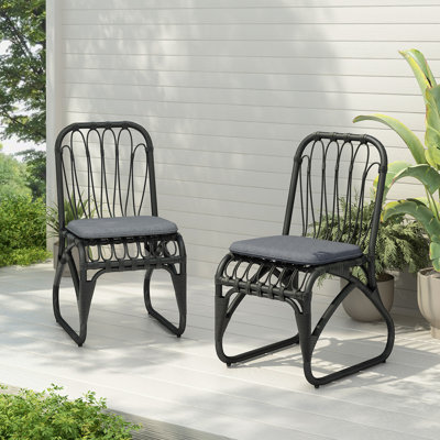 Chaises de salle à manger d'extérieur en osier PE avec coussins lavables, ensemble de 2, chaises d'extérieur en rotin pour cour, piscine, jardin, patio, gris