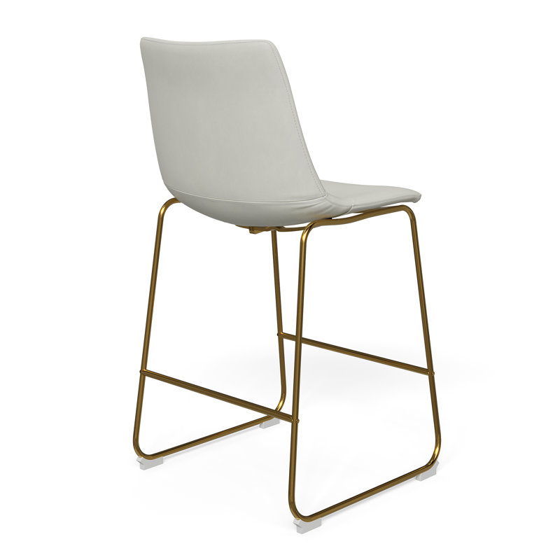 Nia Vegan Leather Bar & Counter Stool, Counter Stool (24" Seat Height), Vintage Cream, Gold