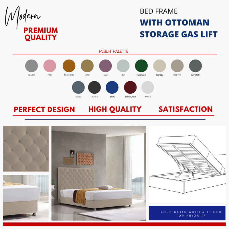 Adriella Upholstered Ottoman Storage Bed, Single (3'), Coffee