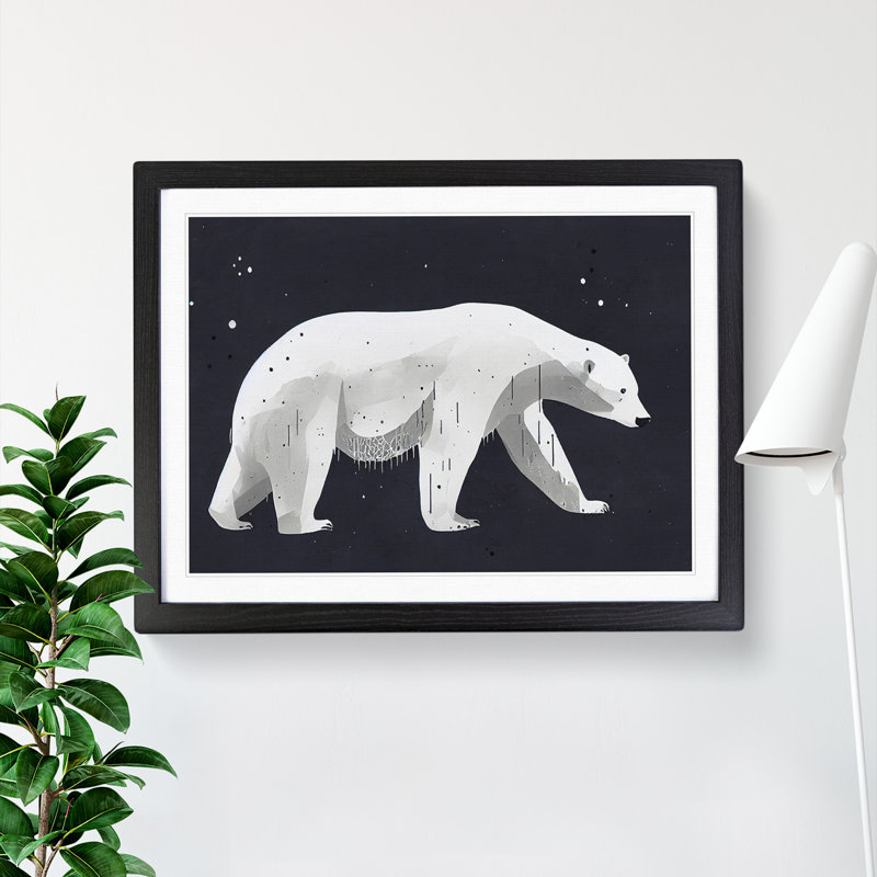 XH1022-6684X Painted Polar Bear - Single Picture Frame Painting, Black Framed, 46cm H x 64cm W x 2cm D