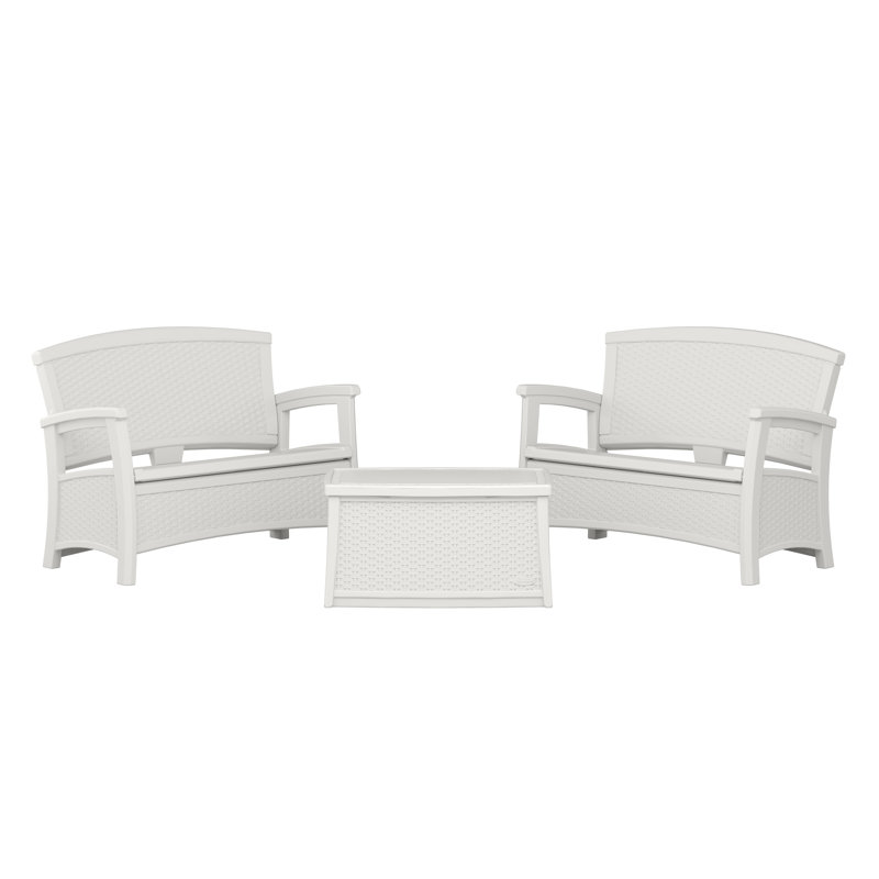 White Resin Wicker Outdoor Loveseat with Storage