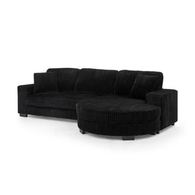 Corduroy Tufted Upholstered Sleeper Sectional Sofa, L-Shaped Modular Convertible Sofa with Freely Placed Arc-shaped Footstool for Comfort and Versatility