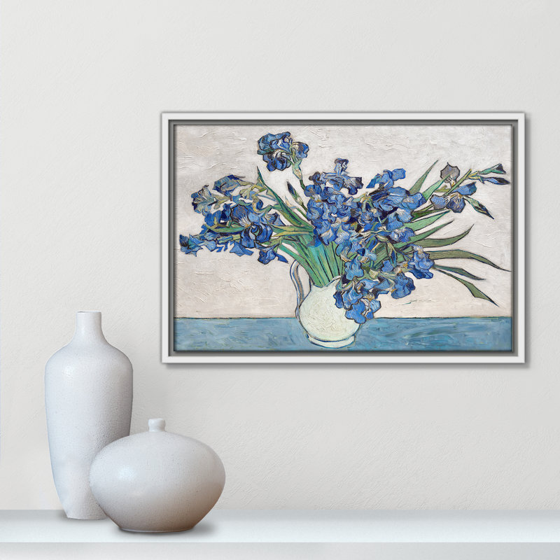Imprimé iris bleu par Vincent Van Gogh, H 19,5 po x l 13,5 po, Pas de tapis, Cadre flottant blanc
