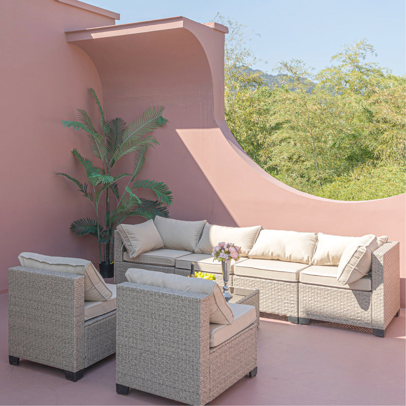 Canapé modulaire d'extérieur toutes saisons 7 - avec coussins gris d'eau, revêtement de patio de style attrayant