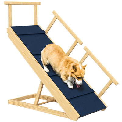 Rampe pour chien en bois à 4 hauteurs réglables avec coussin antidérapant, pliable pour une meilleure utilisation de l'espace et la portabilité, permet aux chiens d'atteindre des lits ou des canapés hauts, un tapis à finition naturelle, pratique, facilite l'accès au bois