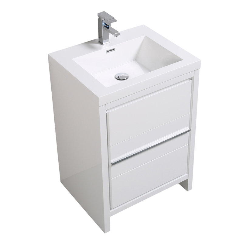 Ensemble de meuble-lavabo pour salle de bain simple 24 po avec miroir Chetek, Blanc