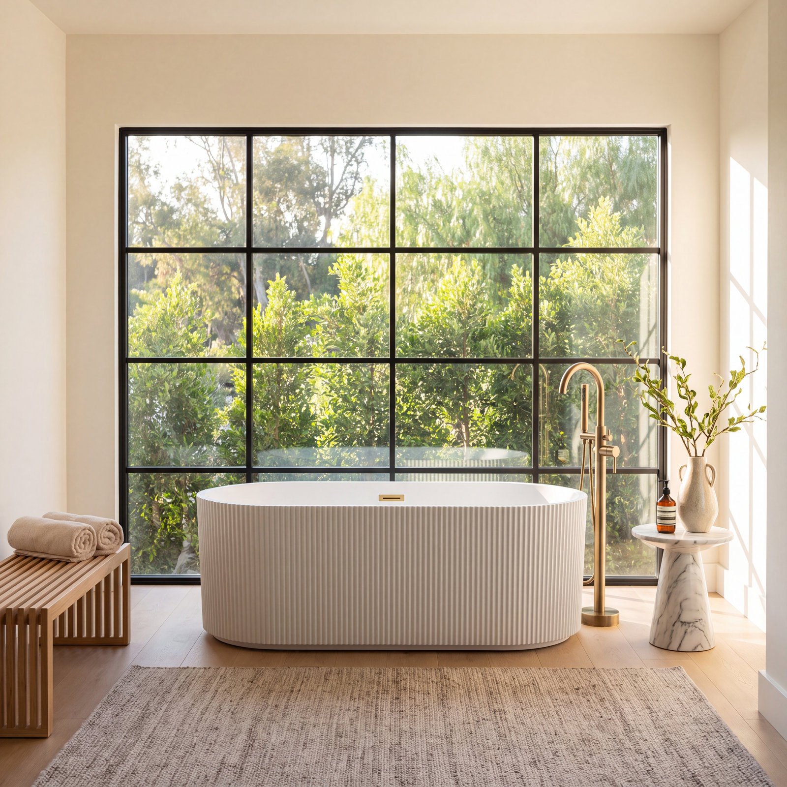 Eden 67" Freestanding Soaking Acrylic Bathtub, Brushed Gold