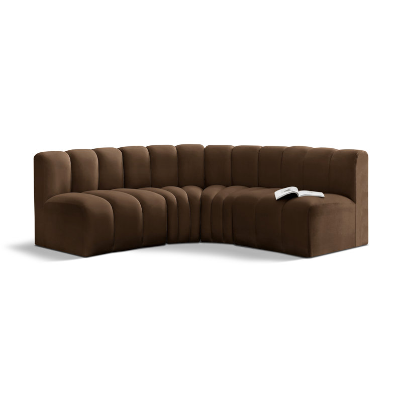 Hirah Upholstered Curved Sectional Reversible, Brown Velvet